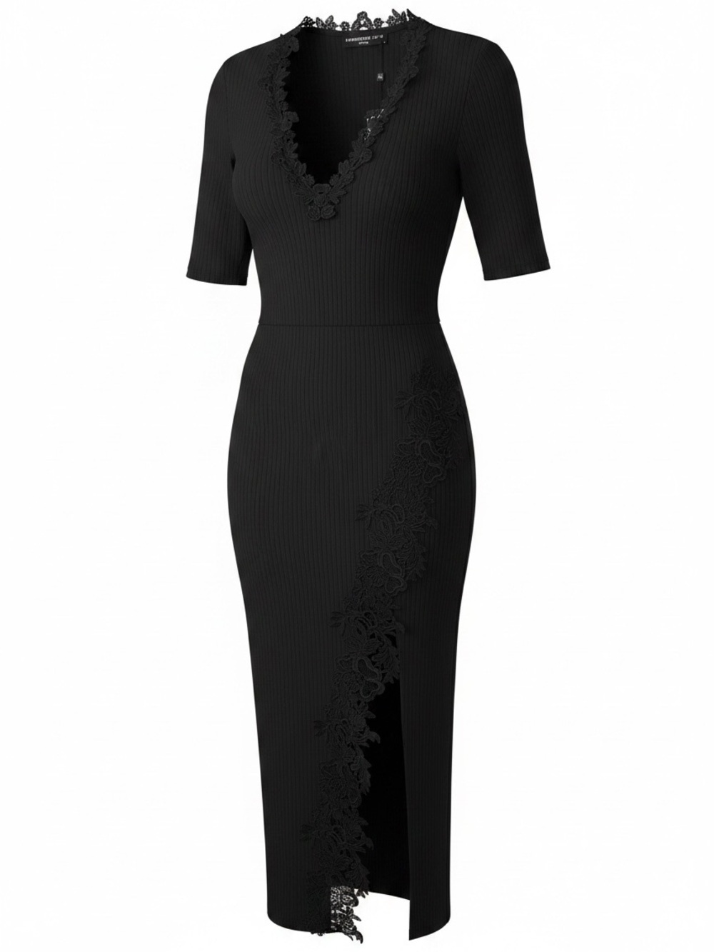 Generation Love “Jimena Lace Combo” Ribbed Midi Dress in Black Fits Like a Small